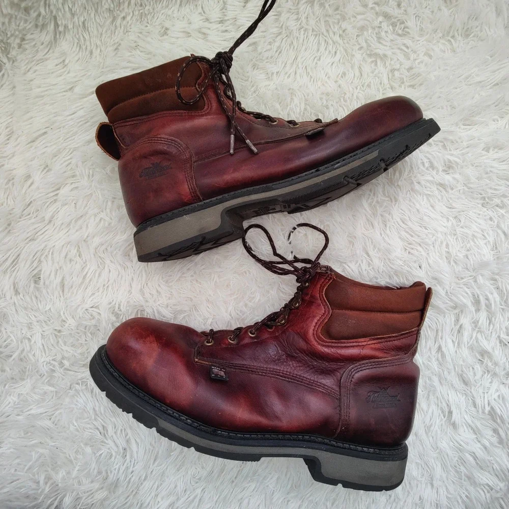 Thorogood USA Leather Work Boots Steel Toe 14 EEE Wide Brown Safety Lace Up EH